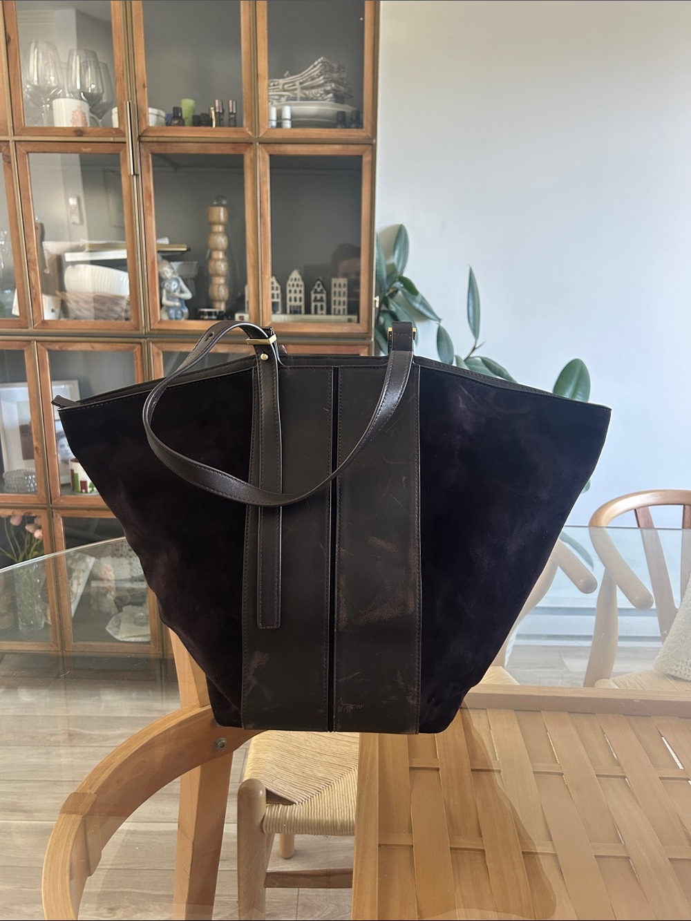 J. McLaughlin Genuine Leather Suede Tote Bag